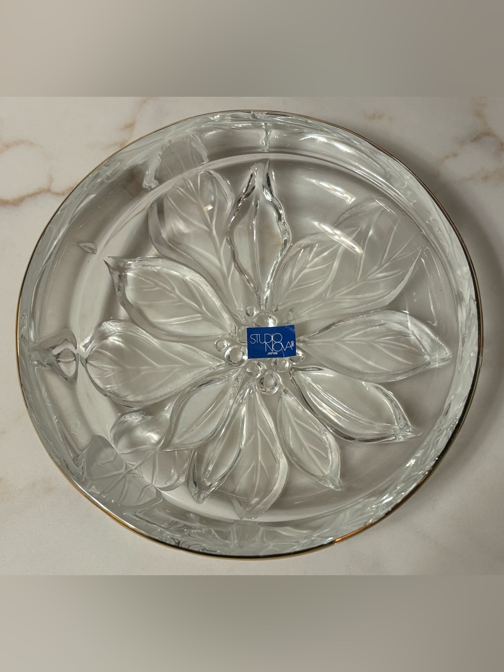 Studio Nova Clear Glass Trinket Dish with Poinsettia Design & Gold Trim